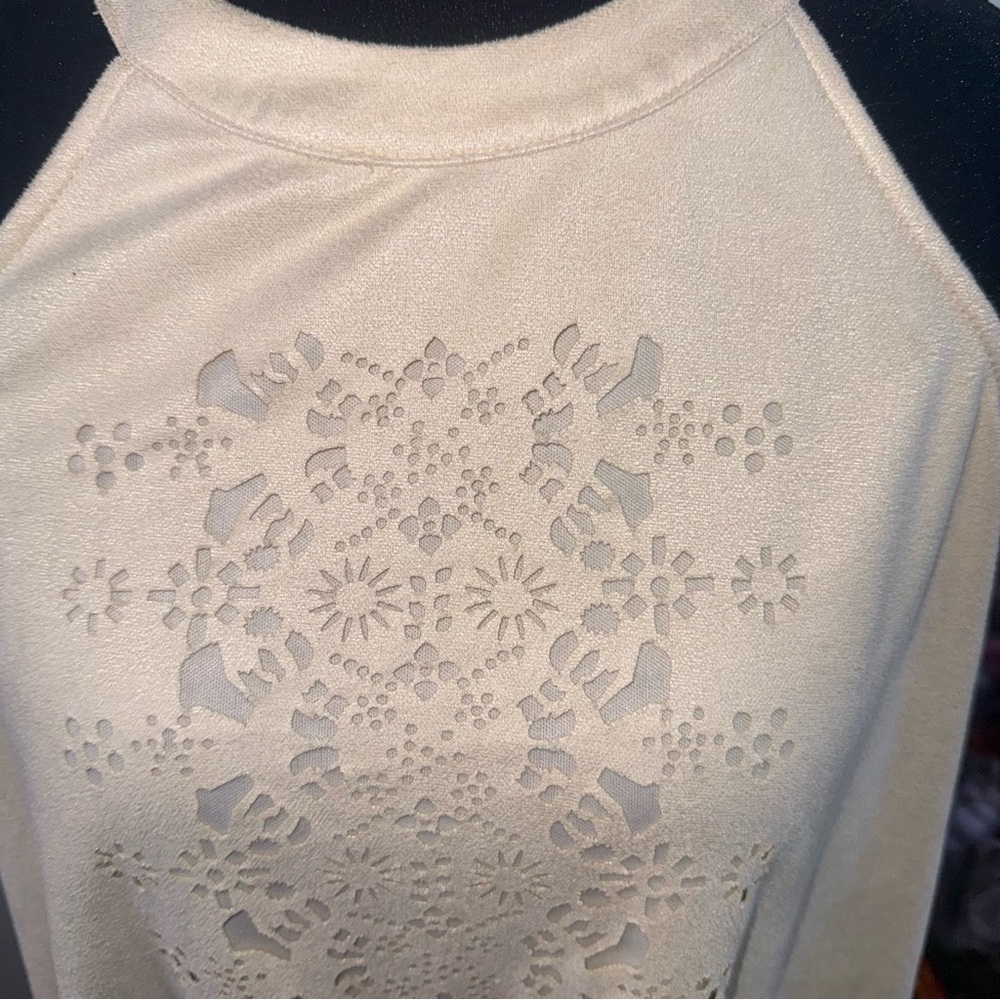 A Beautiful Soul Cream Laser Cut Halter Top Boho Sleeveless XL - Picture 2 of 8